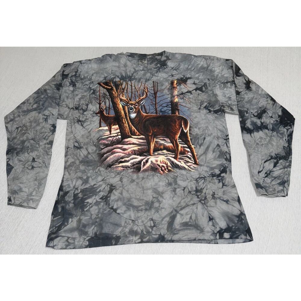 Back To Earth Shirt Mens XL Gray Deer Buck Graphic Long Sleeve Tie Dye Hunting